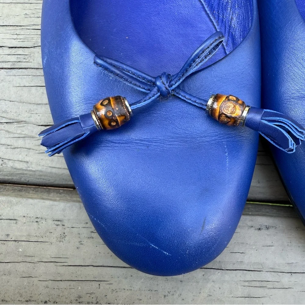 Gucci Blue Leather Bamboo Bow Ballet Flats Size 40 - Picture 4 of 16
